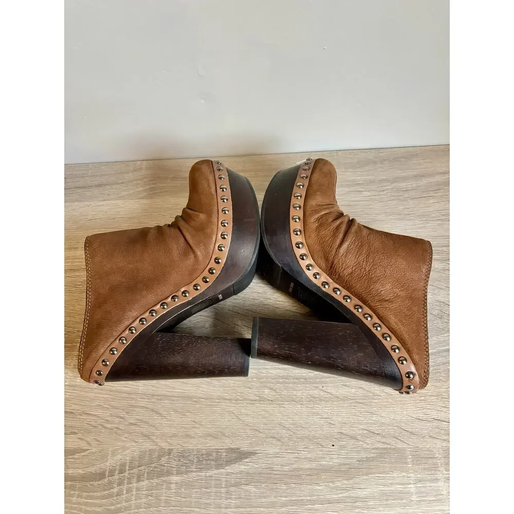 Miu Miu Brown Leather Cottage Studded Heeled Mules EU Size 37 / US 7